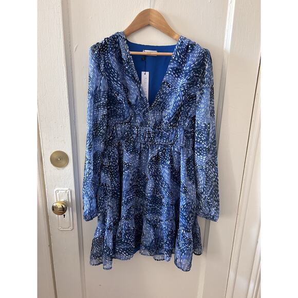 NWT Koko + Mason Blue Printed Cinched Waist Dress Flowy | S - Picture 1 of 3